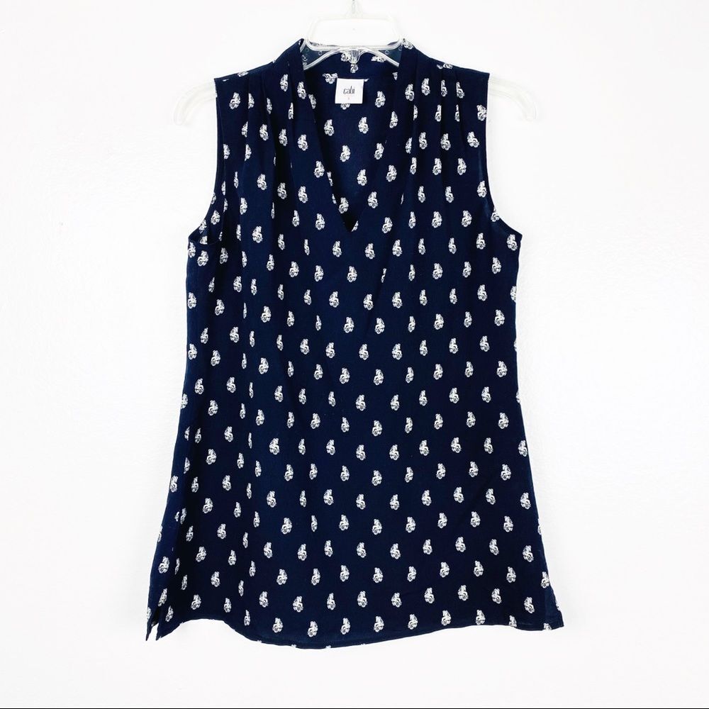 CABI Memento Navy Sleeveless Blouse #3435 Size Small Casual Career Office Boho